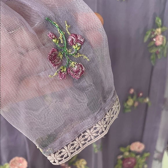 Ethnic Purple Floral Embroidered Sheer Women's Dress - Picture 3 of 6